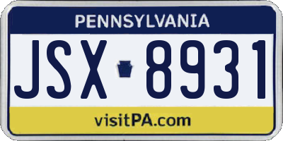 PA license plate JSX8931