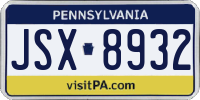 PA license plate JSX8932