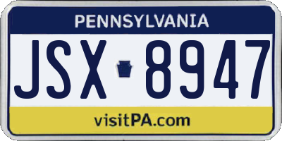 PA license plate JSX8947