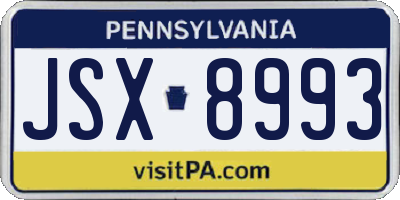 PA license plate JSX8993