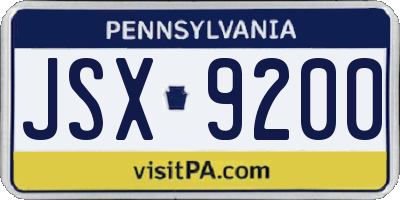 PA license plate JSX9200