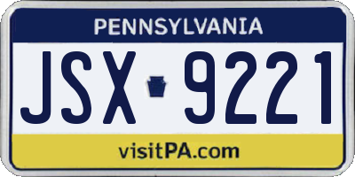 PA license plate JSX9221