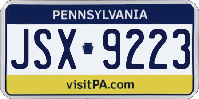 PA license plate JSX9223