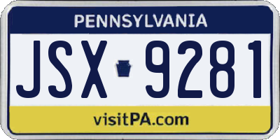 PA license plate JSX9281