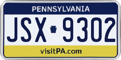 PA license plate JSX9302