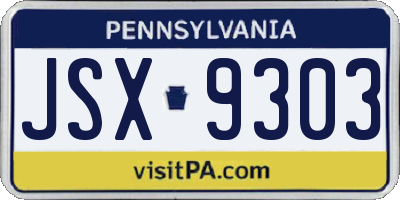 PA license plate JSX9303