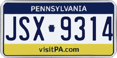 PA license plate JSX9314