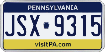 PA license plate JSX9315