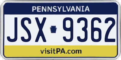 PA license plate JSX9362