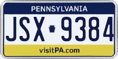 PA license plate JSX9384