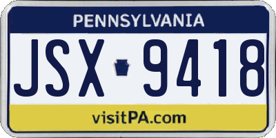 PA license plate JSX9418