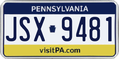 PA license plate JSX9481
