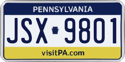 PA license plate JSX9801