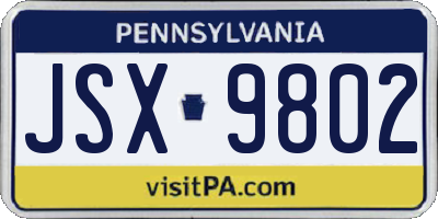 PA license plate JSX9802