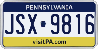 PA license plate JSX9816