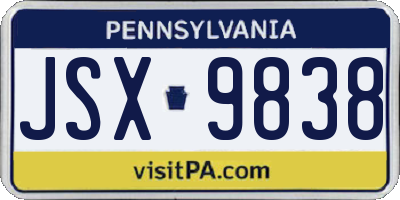 PA license plate JSX9838