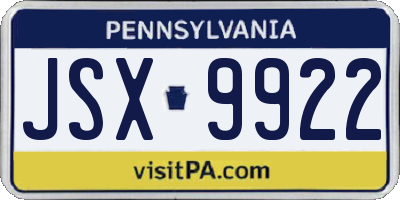 PA license plate JSX9922