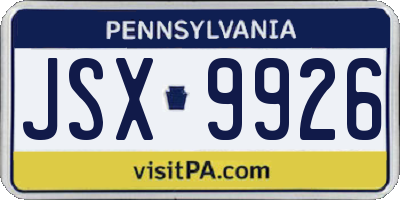 PA license plate JSX9926