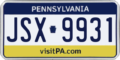 PA license plate JSX9931