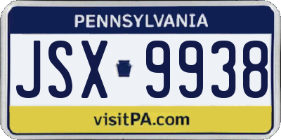 PA license plate JSX9938