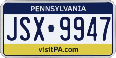 PA license plate JSX9947