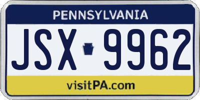 PA license plate JSX9962