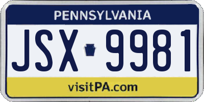 PA license plate JSX9981