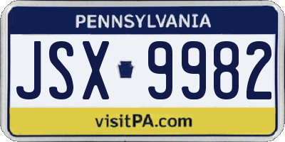 PA license plate JSX9982