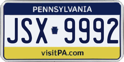 PA license plate JSX9992
