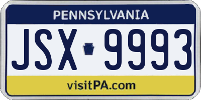 PA license plate JSX9993