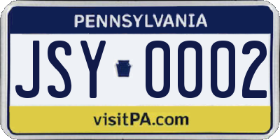 PA license plate JSY0002