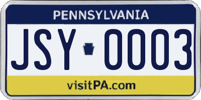 PA license plate JSY0003
