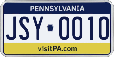 PA license plate JSY0010