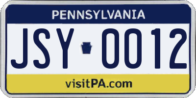 PA license plate JSY0012