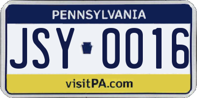 PA license plate JSY0016