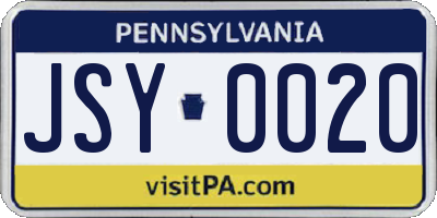 PA license plate JSY0020