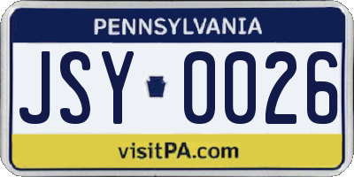PA license plate JSY0026