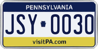 PA license plate JSY0030