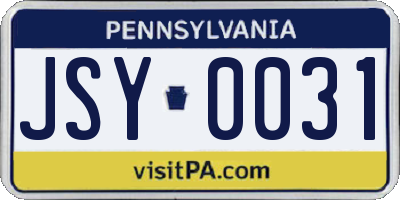 PA license plate JSY0031