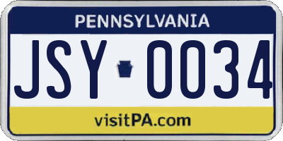 PA license plate JSY0034