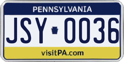 PA license plate JSY0036