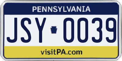 PA license plate JSY0039