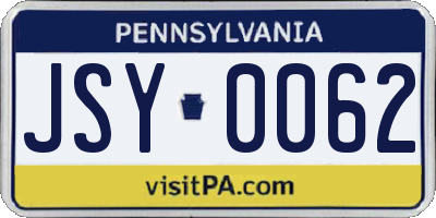 PA license plate JSY0062
