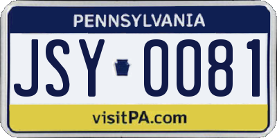 PA license plate JSY0081
