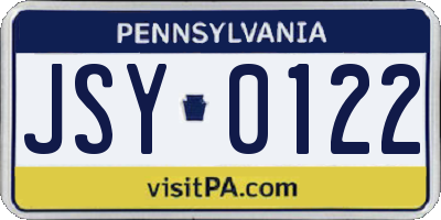 PA license plate JSY0122