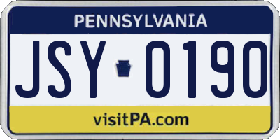 PA license plate JSY0190