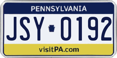 PA license plate JSY0192
