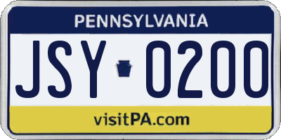 PA license plate JSY0200