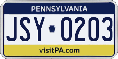 PA license plate JSY0203