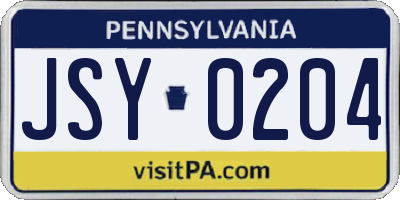 PA license plate JSY0204